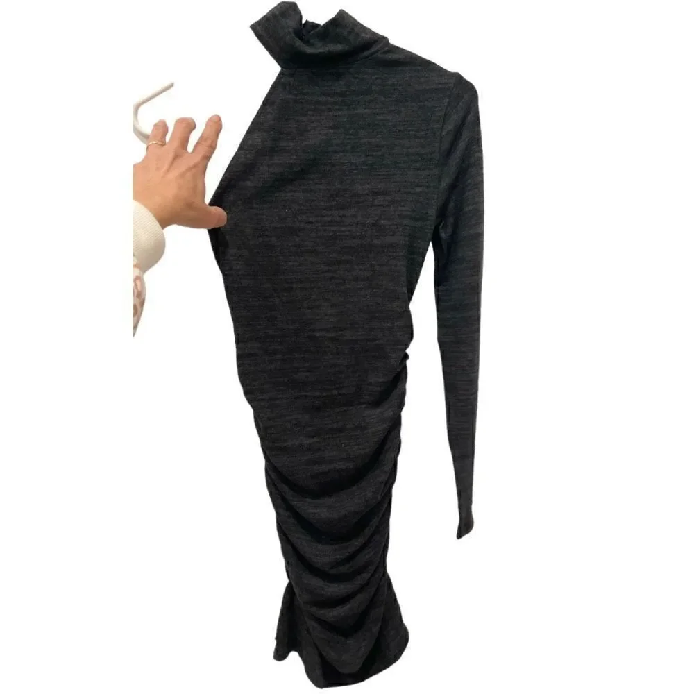 n: Philanthropy Revolve Electra Ruched One Sleeve Mini Dress In Charcoal.Size S - Picture 5 of 12